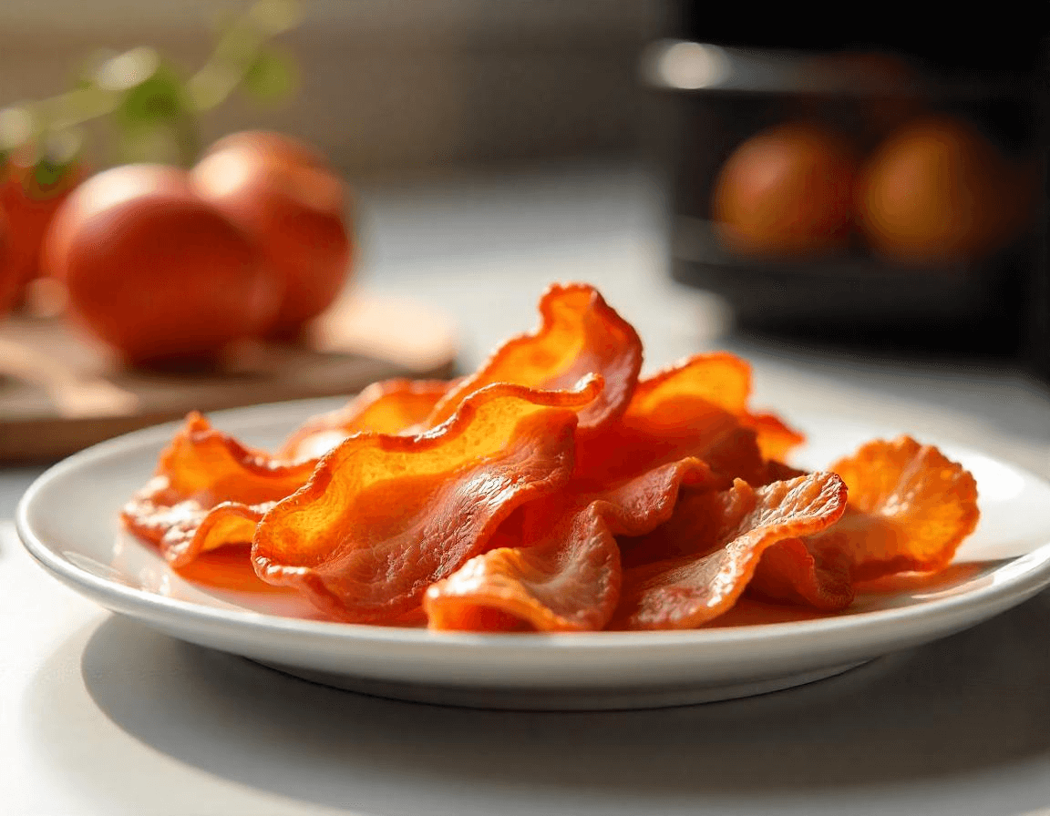 Fette di bacon in airfryer croccanti e dorate.