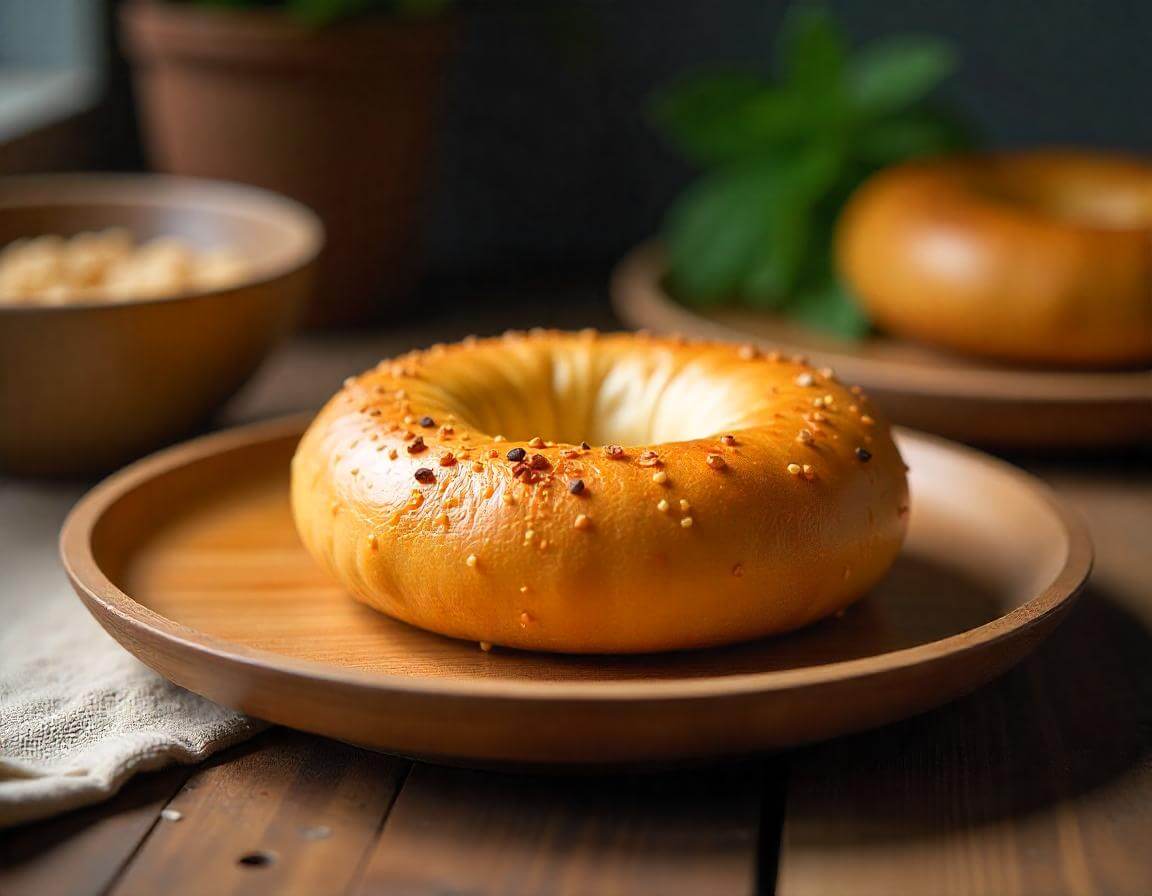 Bagel in airfryer dorati e croccanti nel cestello.