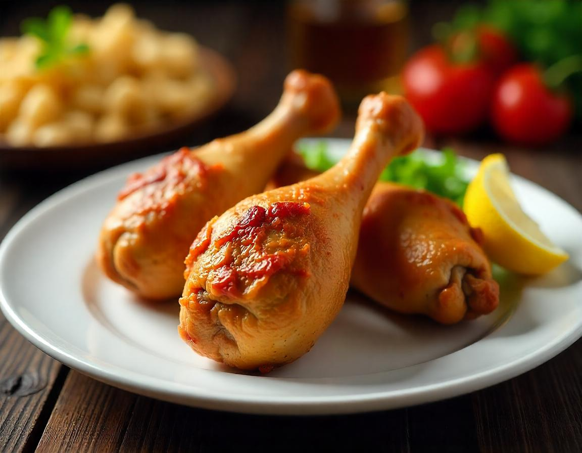 Cosce di tacchino in airfryer dorate e croccanti su un piatto.