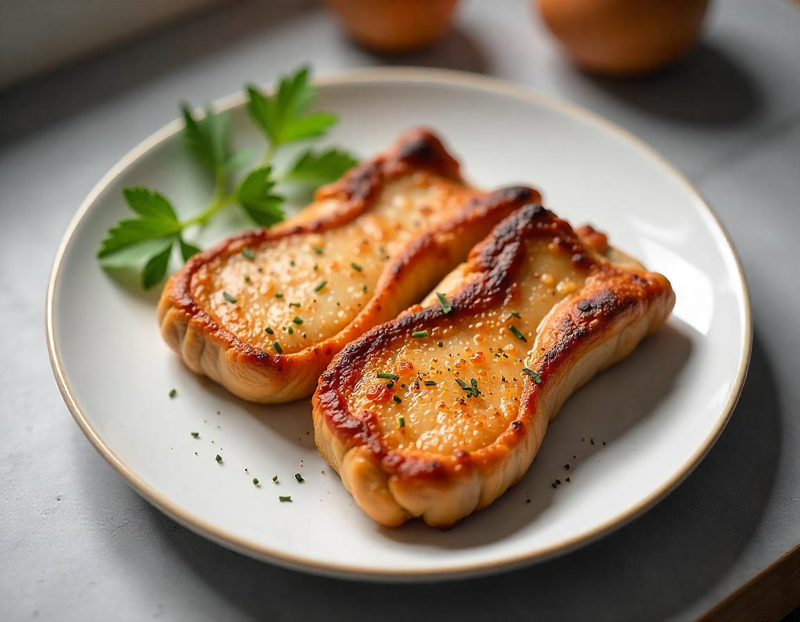 Costolette in airfryer croccanti e dorate su un piatto con contorni.