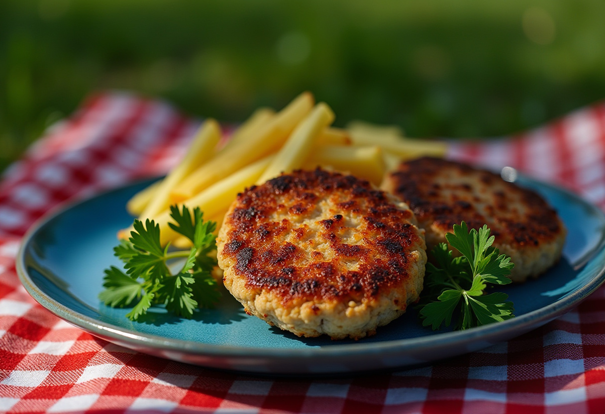 Cotolette in airfryer croccanti servite con limone e insalata.