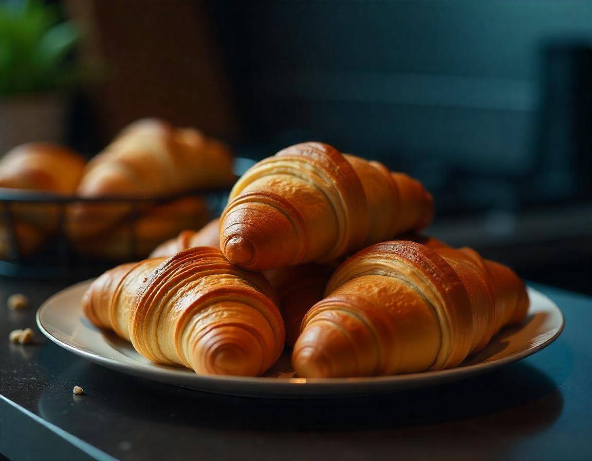 Croissant in airfryer dorati e fragranti su un piatto