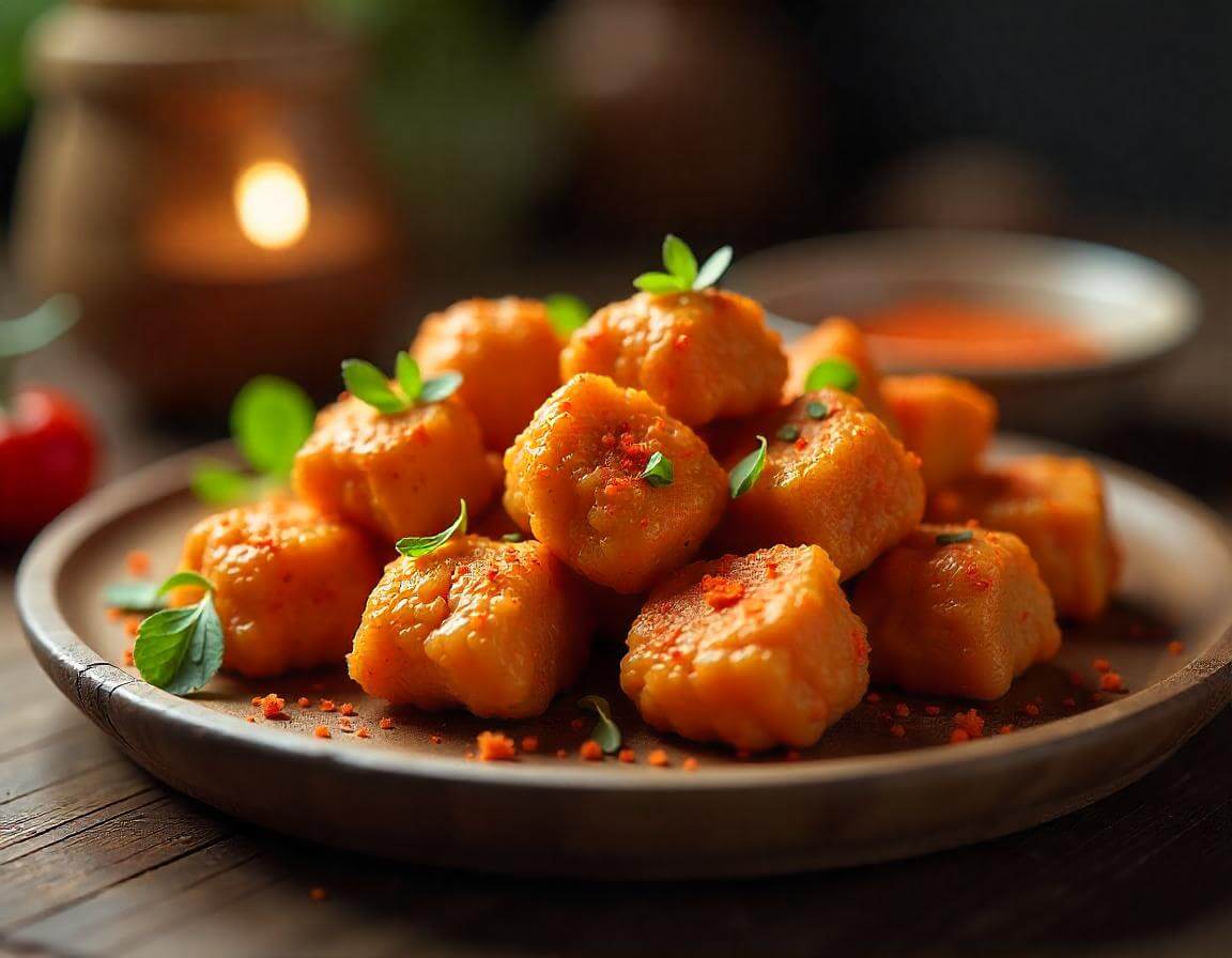 Cubetti di pollo in airfryer dorati e croccanti.