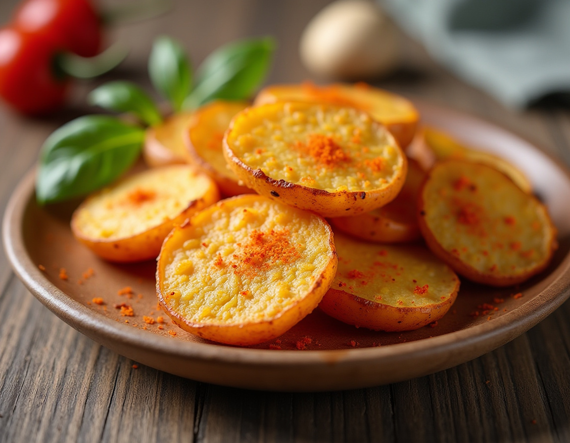 Fette di patate croccanti in airfryer servite su un piatto.