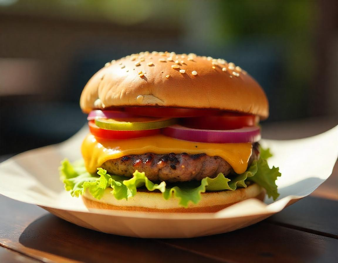Hamburger in airfryer cotto alla perfezione su un panino.