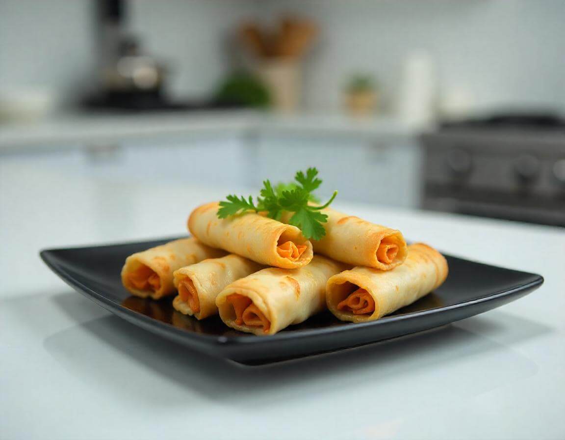 Involtini primavera in airfryer dorati e croccanti su un piatto