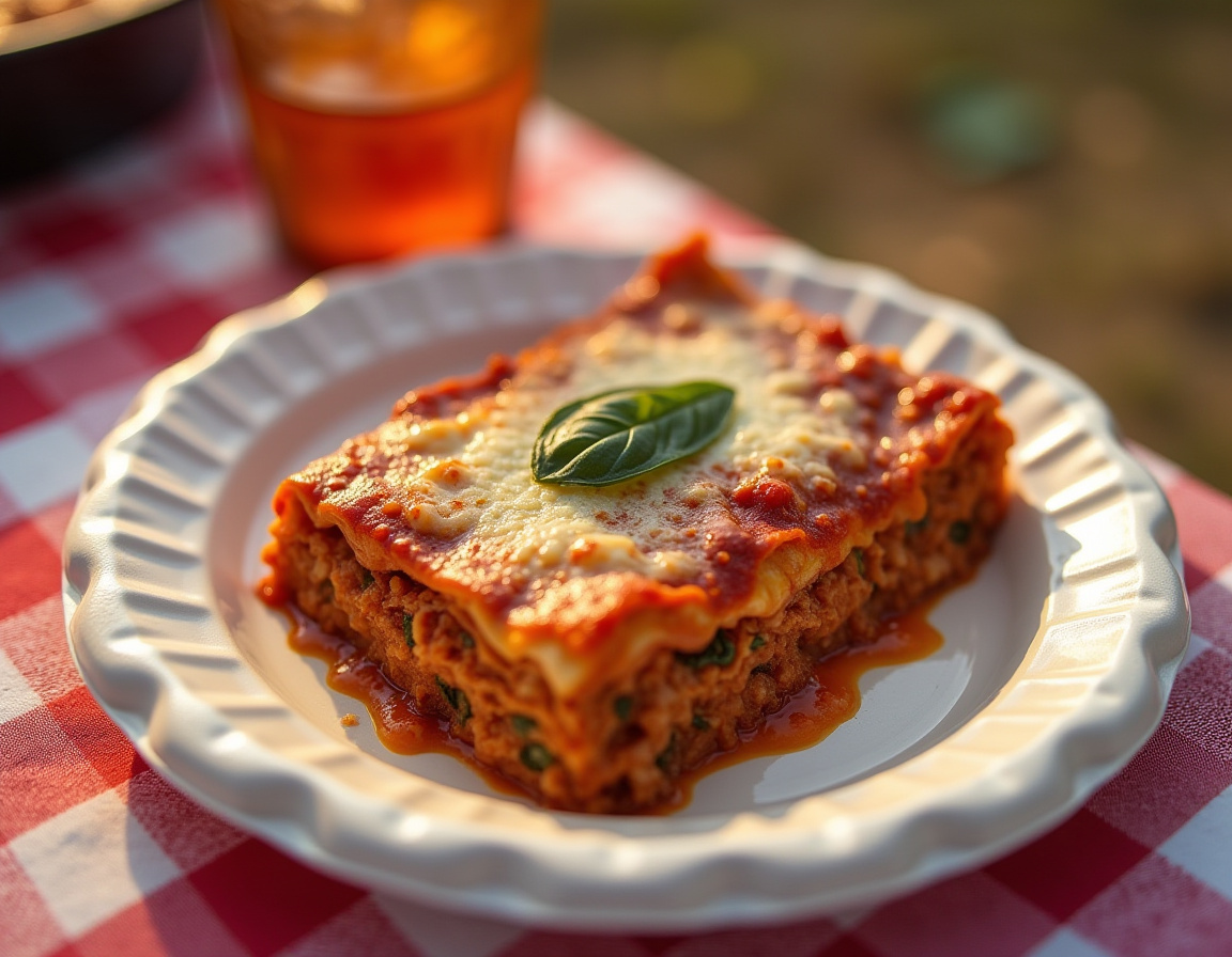 Lasagna in airfryer con crosticina dorata e strati cremosi.