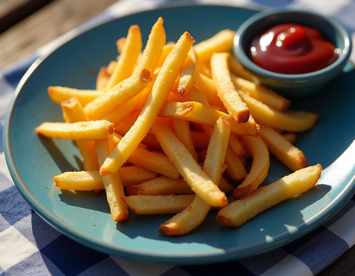 Patatine fritte dorate e croccanti in airfryer servite su un piatto.