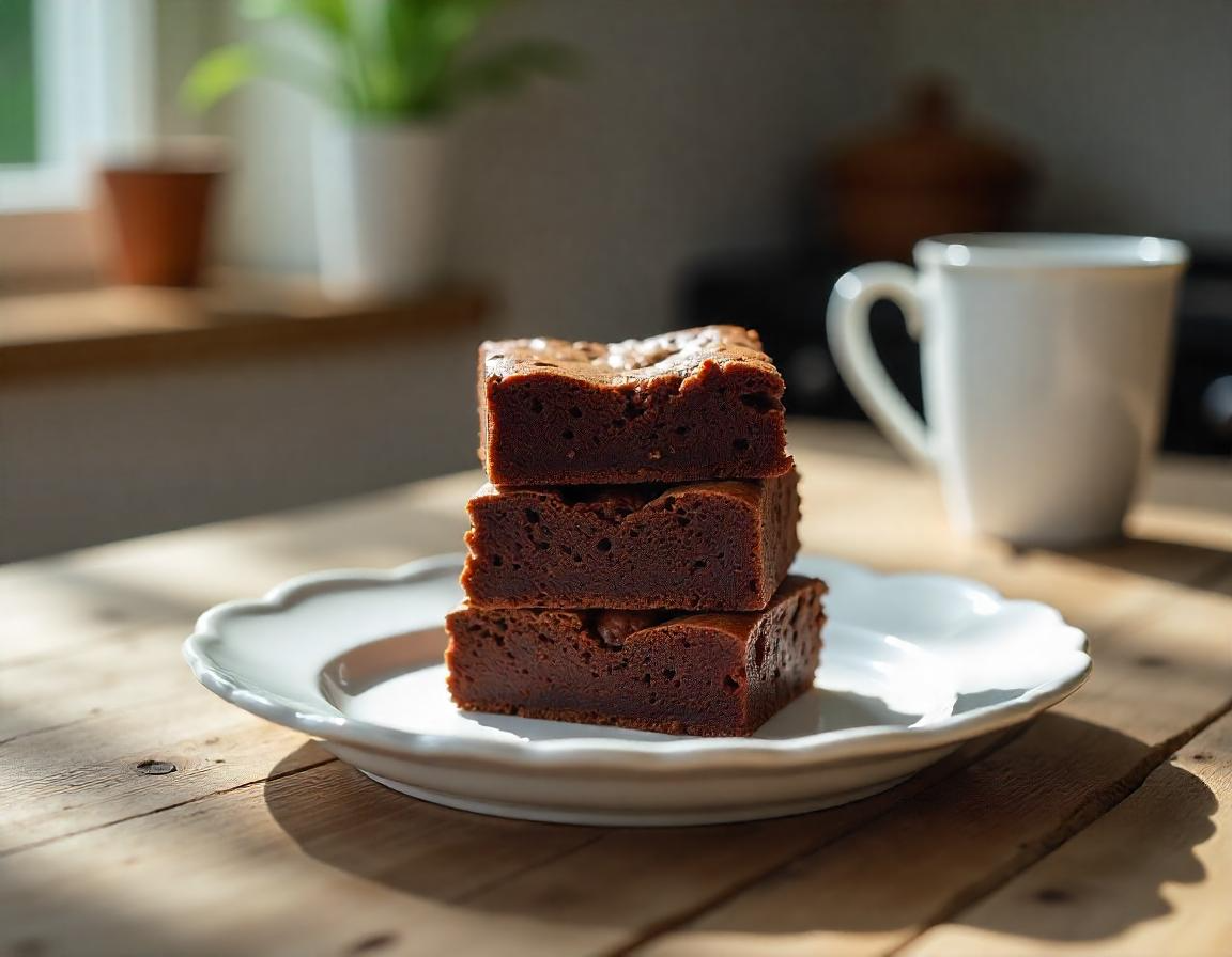 Brownies morbidi al cioccolato cotti in airfryer serviti su un piatto.