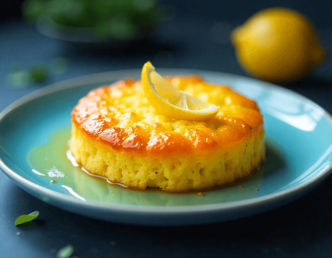 Torta al limone soffice cotta in airfryer servita su un piatto.